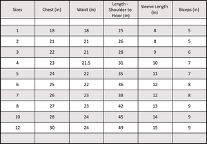 Dress size chart - Butterfly Closet